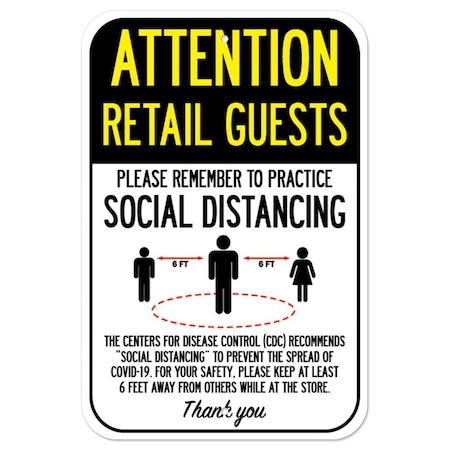 Signmission Public Safety Sign-Retail Guests Practice Social Distancing, Heavy-Gauge, 12" H, A-1218-25406 A-1218-25406